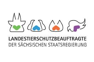 Grafik Logo der Tierschutzbeauftragten: Darstellungen einer Kuh, Hund, Katze und Vogel. Darunter die Schrift »Landestierschutzbeauftragte der Sächsischen Staatsregierung«